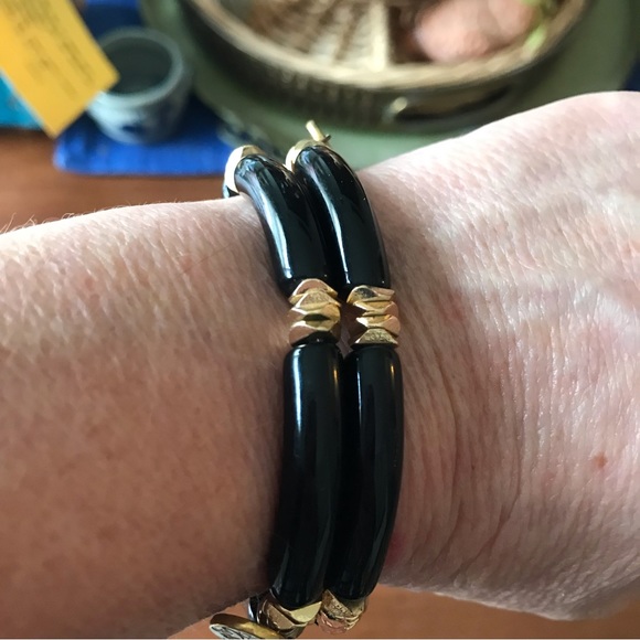 Black and gold stretch bracelets by savory and sweet. Very stylish! Never worn - Picture 6 of 7